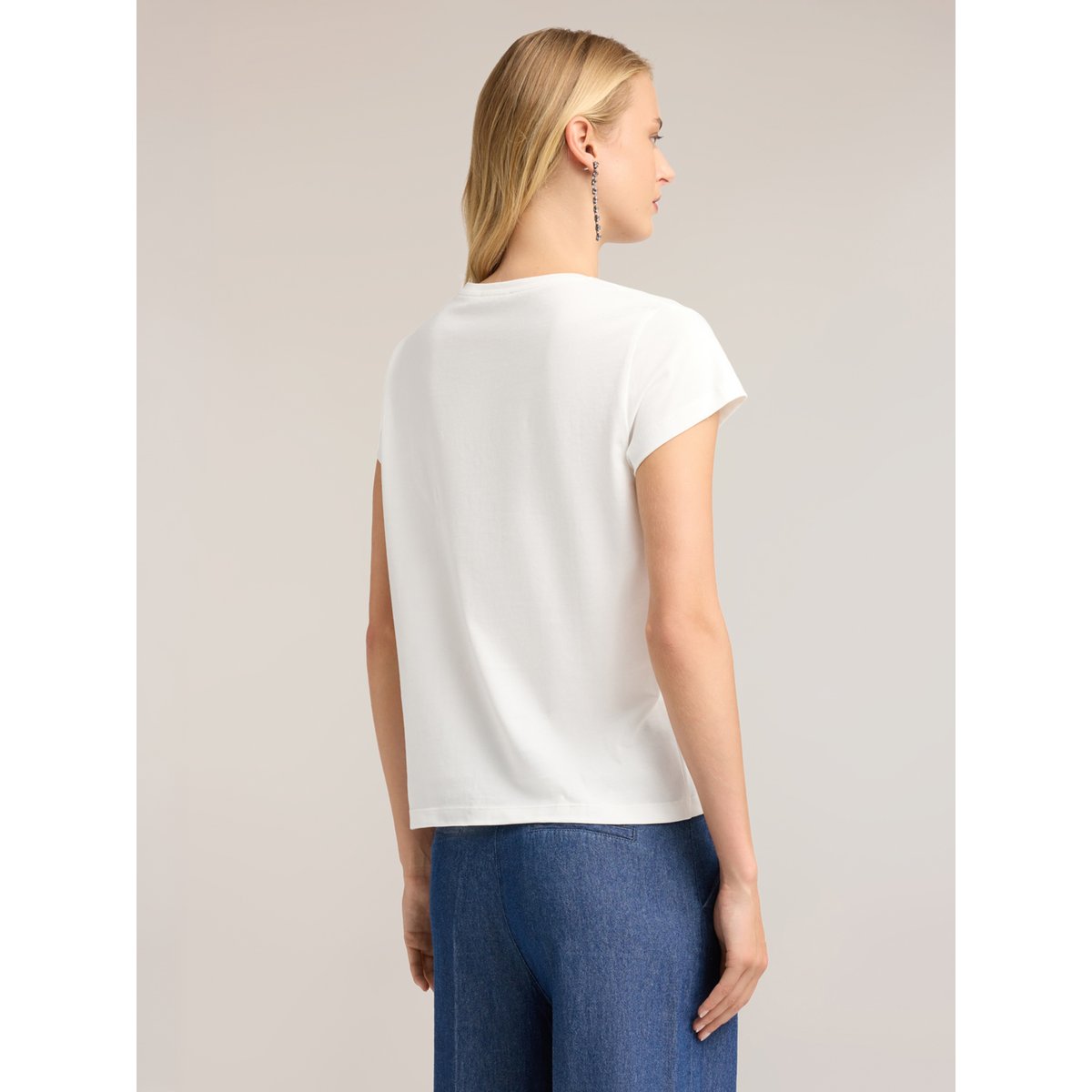T-shirt avec inscription et broderie avec pierres blanc, MOTIVI