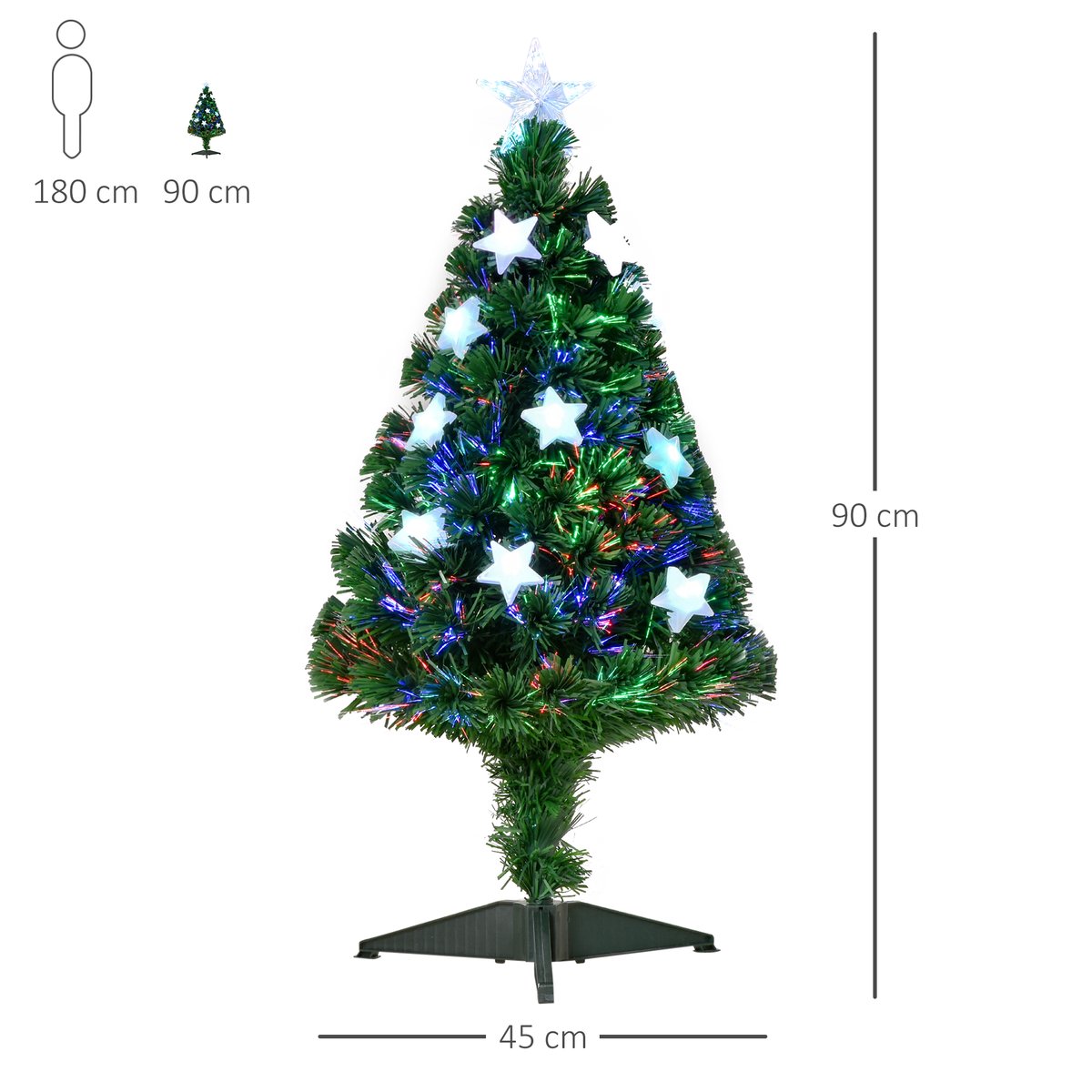 Sapin de Noël Plastique vert et multicolore, HOMCOM