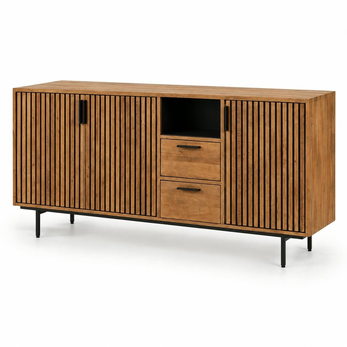 Bahut contemporain teck recyclé 3 portes rainurées FANO bois naturel, PIER IMPORT