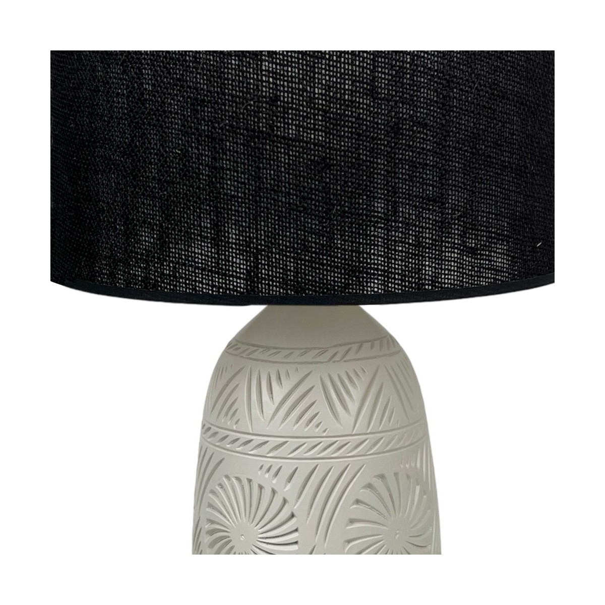 Lampe en terre cuite avec abat-jour jute, KÉO SOLEIL blanc, GERARD LAMY