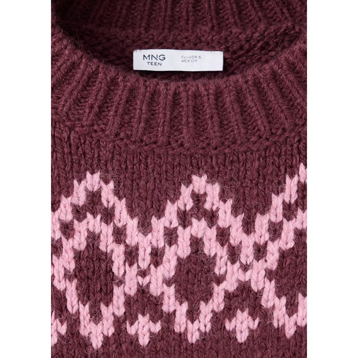 Pull-over motifs col rond bordeaux, MANGO TEEN