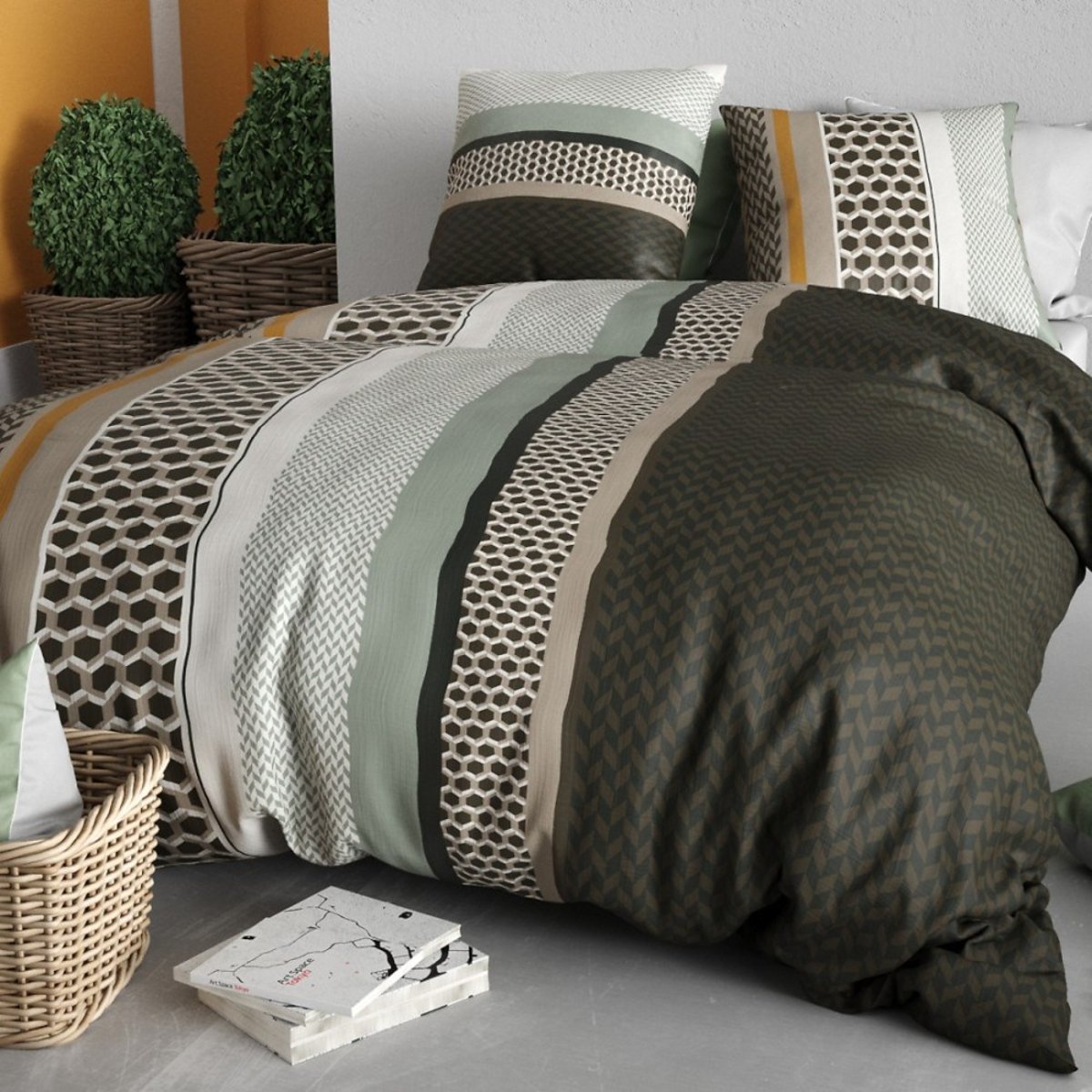 Housse De Couette 100% Coton 57 Fils + 2 Taies D'oreiller marron, DECORATIE