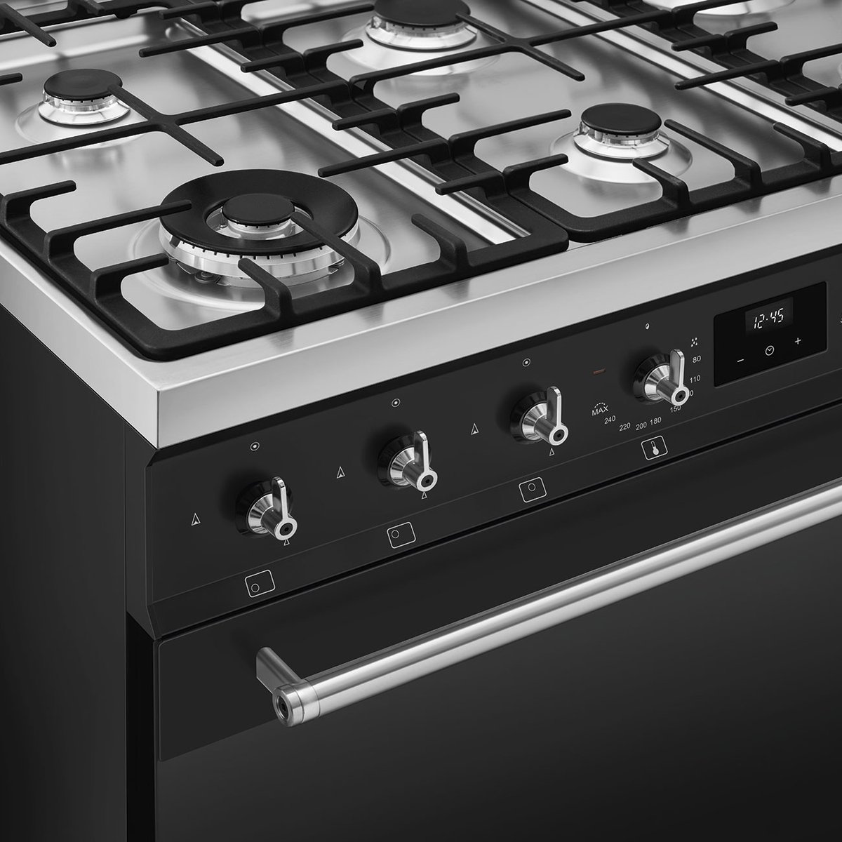 Piano de cuisson gaz 6 feux 90 cm C9GM noir mat noir mat, SMEG