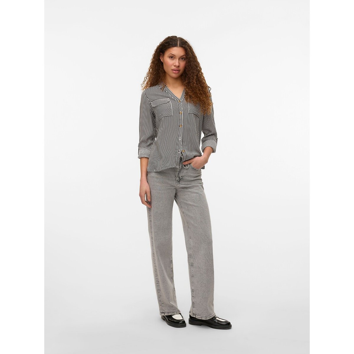 Chemisier rayé, manches longues chocolat, VERO MODA