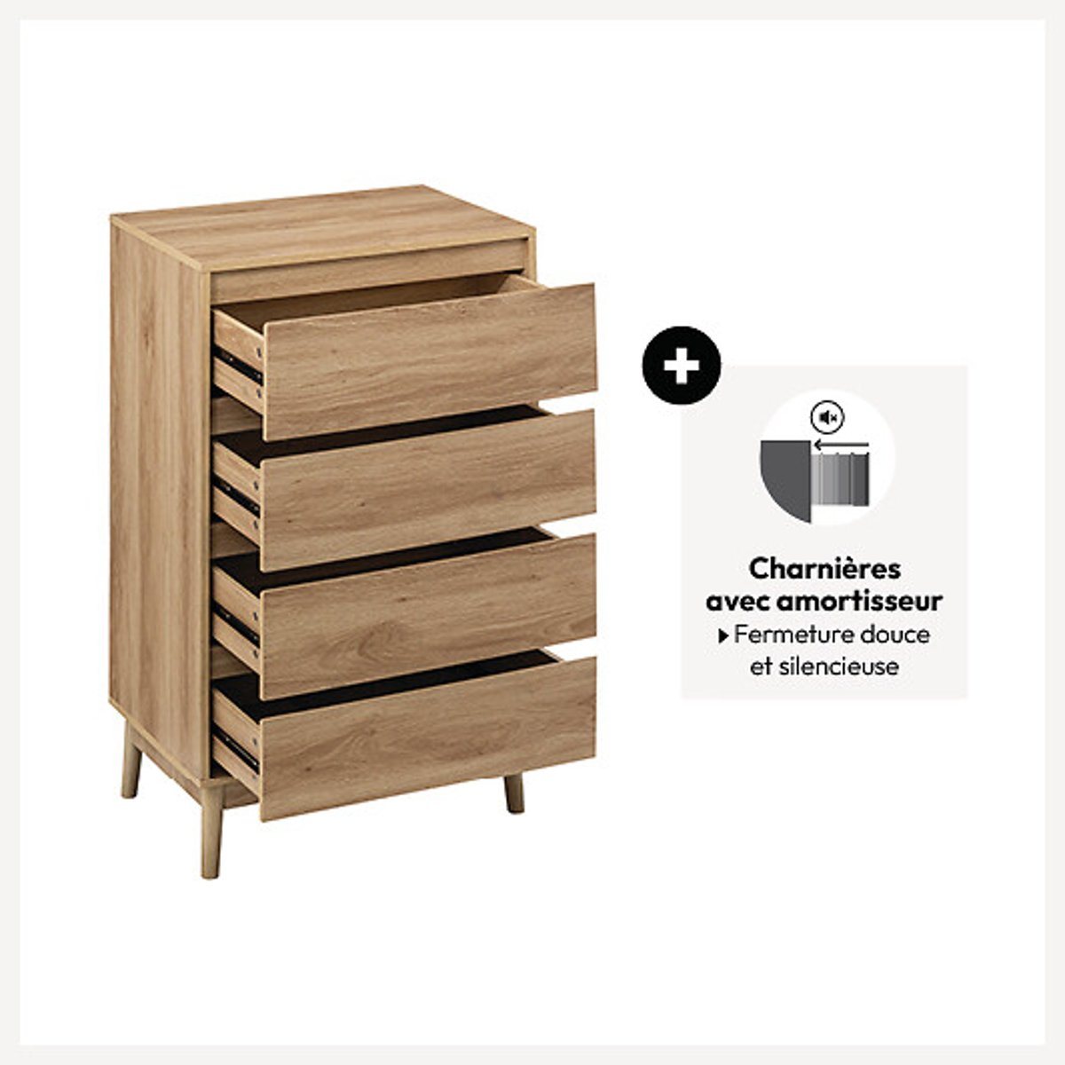 Commode 4 tiroirs effet chêne naturel ABANA beige, 5FIVE SIMPLY SMART