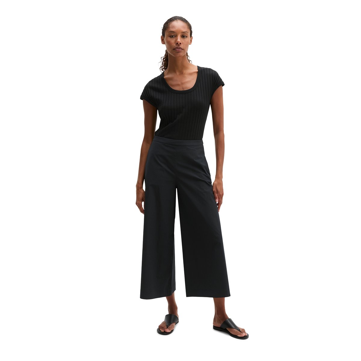 T-shirt Pointelle slim en doux mélange Modal-Organic-Cotton noir, MARC O'POLO