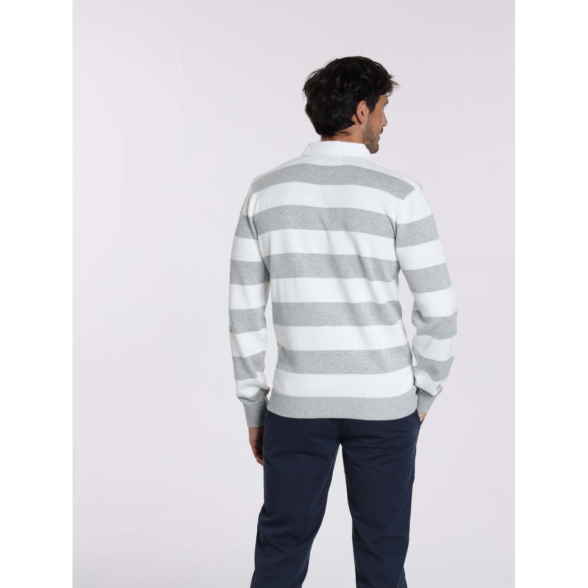Pulls col polo en coton RACING gris chine/blanc, GENTLEMAN FARMER