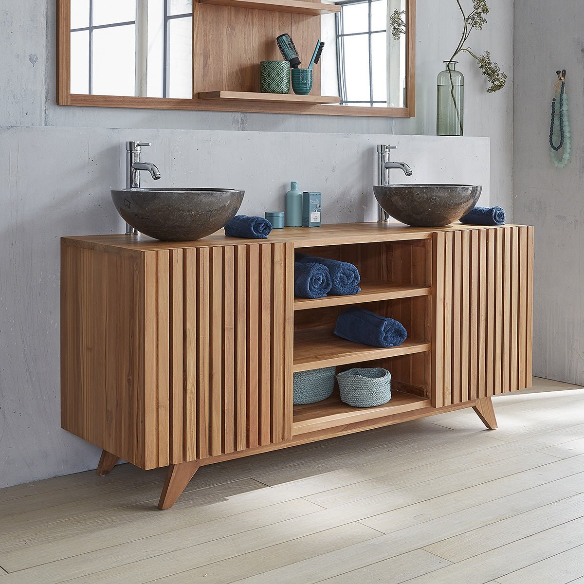 Meuble de salle de bain en teck massif 160 cm RIO naturel, BERAH GETAH