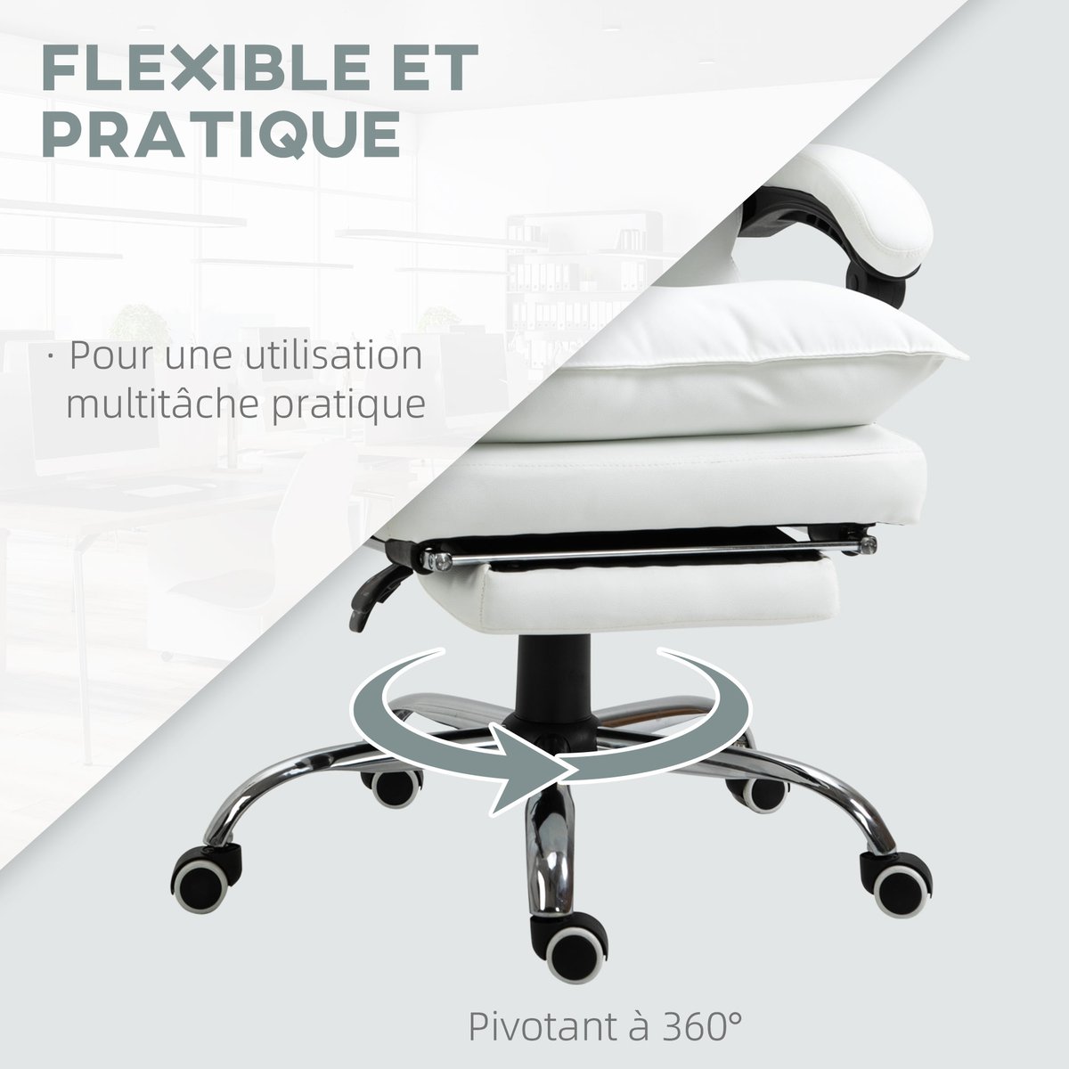 Chaise de bureau Polyuréthane Blanc blanc, HOMCOM