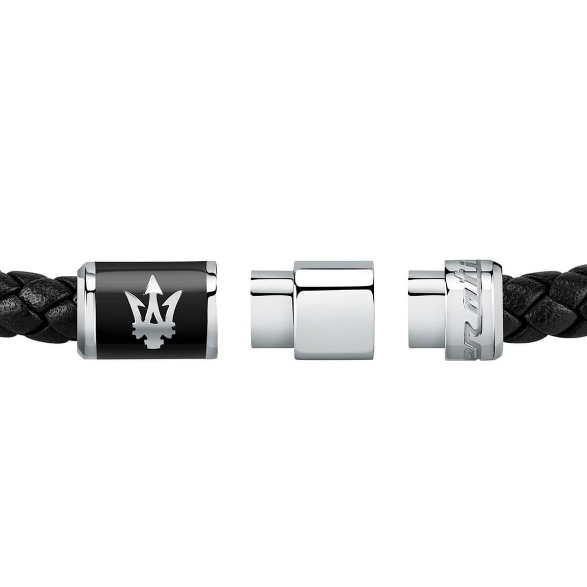 Bracelet MASERATI en Acier et Cuir Noir gris, MASERATI