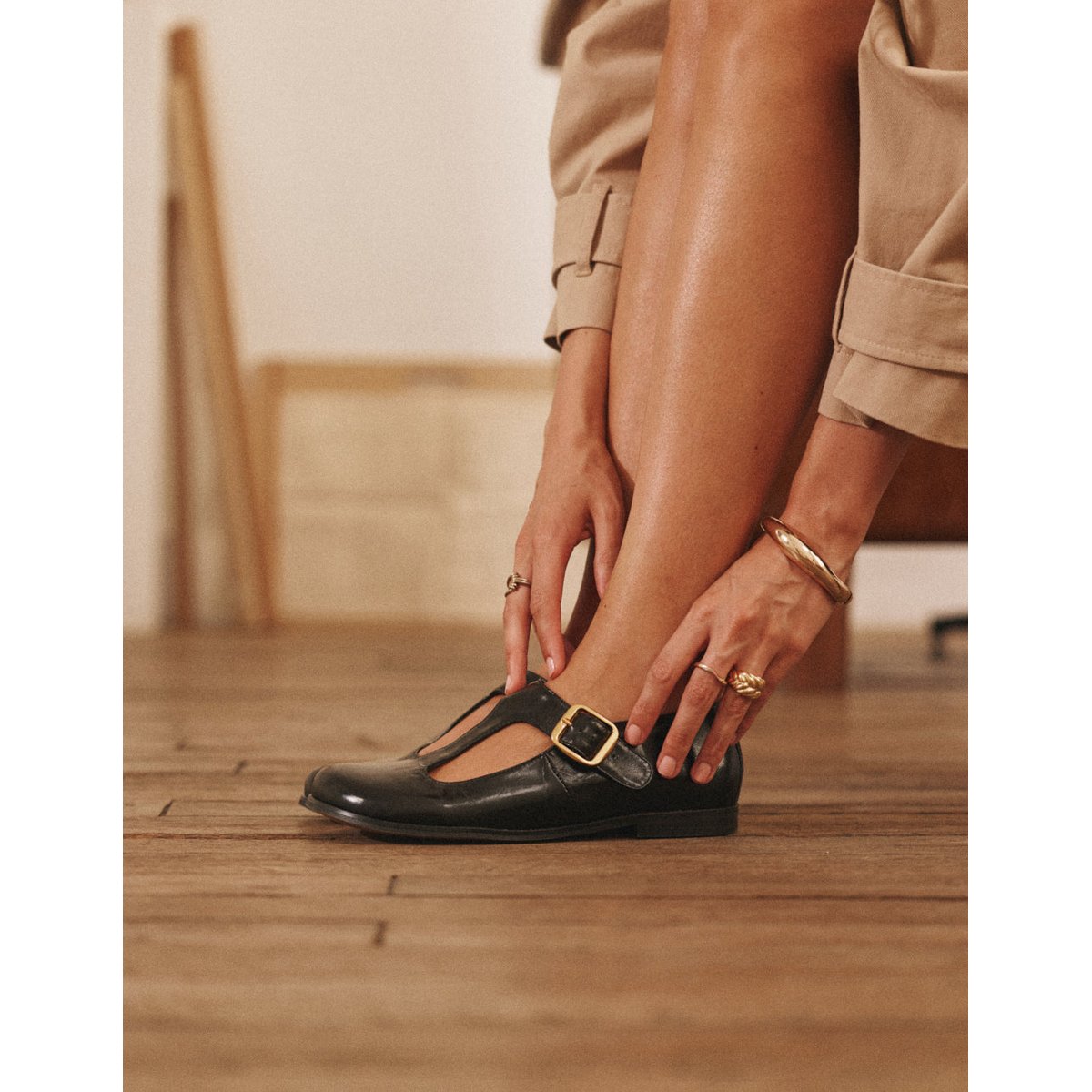 Ballerines OPAL cuir plissé noir, ODAJE