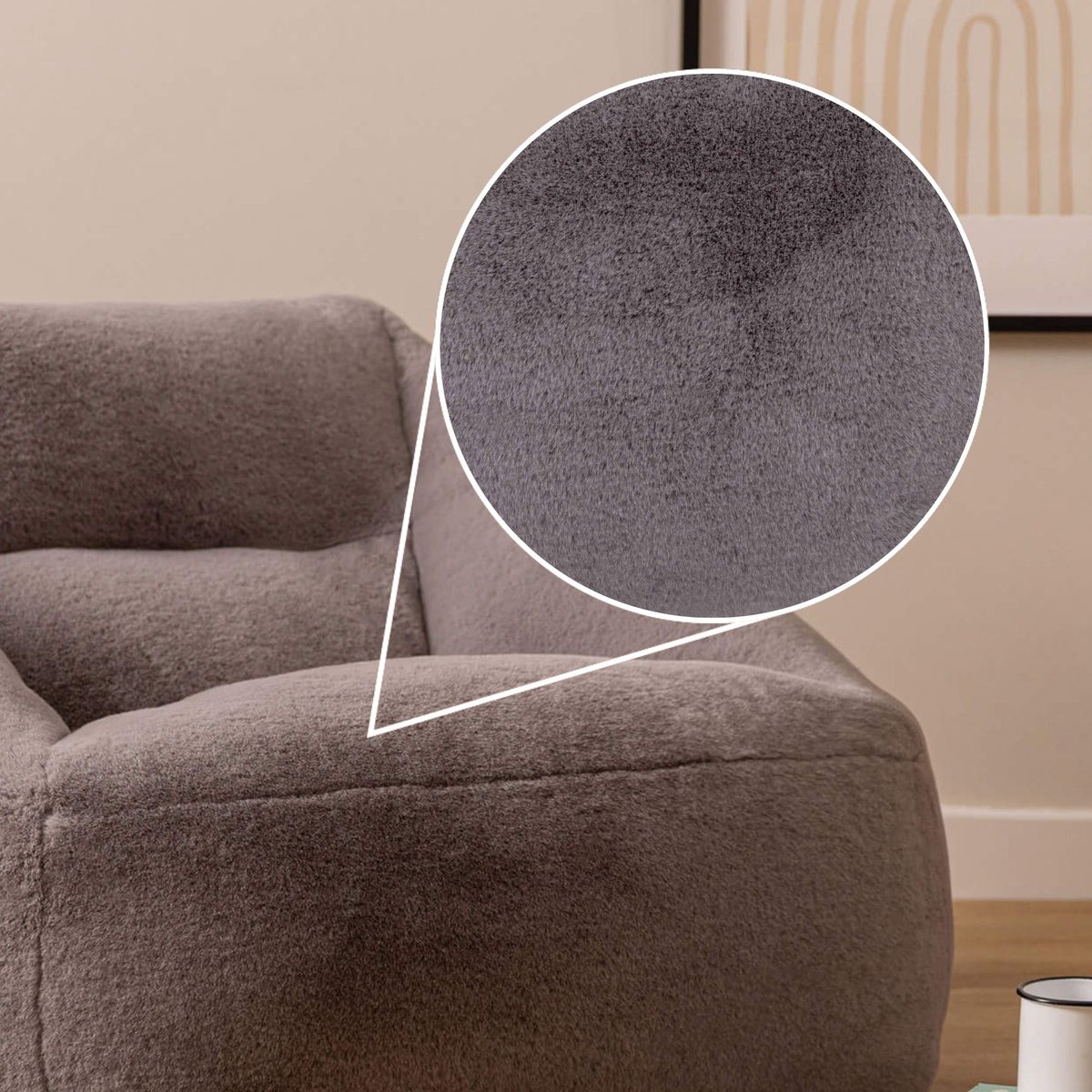 Pouf fauteuil salon en imitation fourrure luxueuse de lapin Oeko-Tex® - NATALIA gris clair, ICON