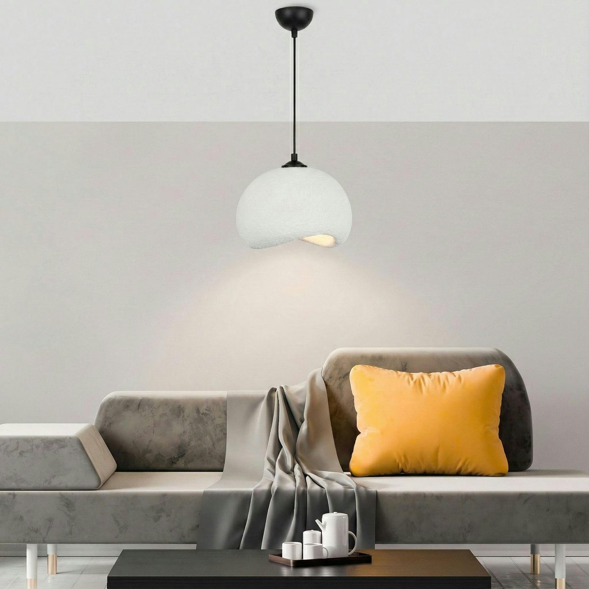 Suspension blanche wabi-sabi 1 abat-jour 34 cm NOXIS blanc, PIER IMPORT