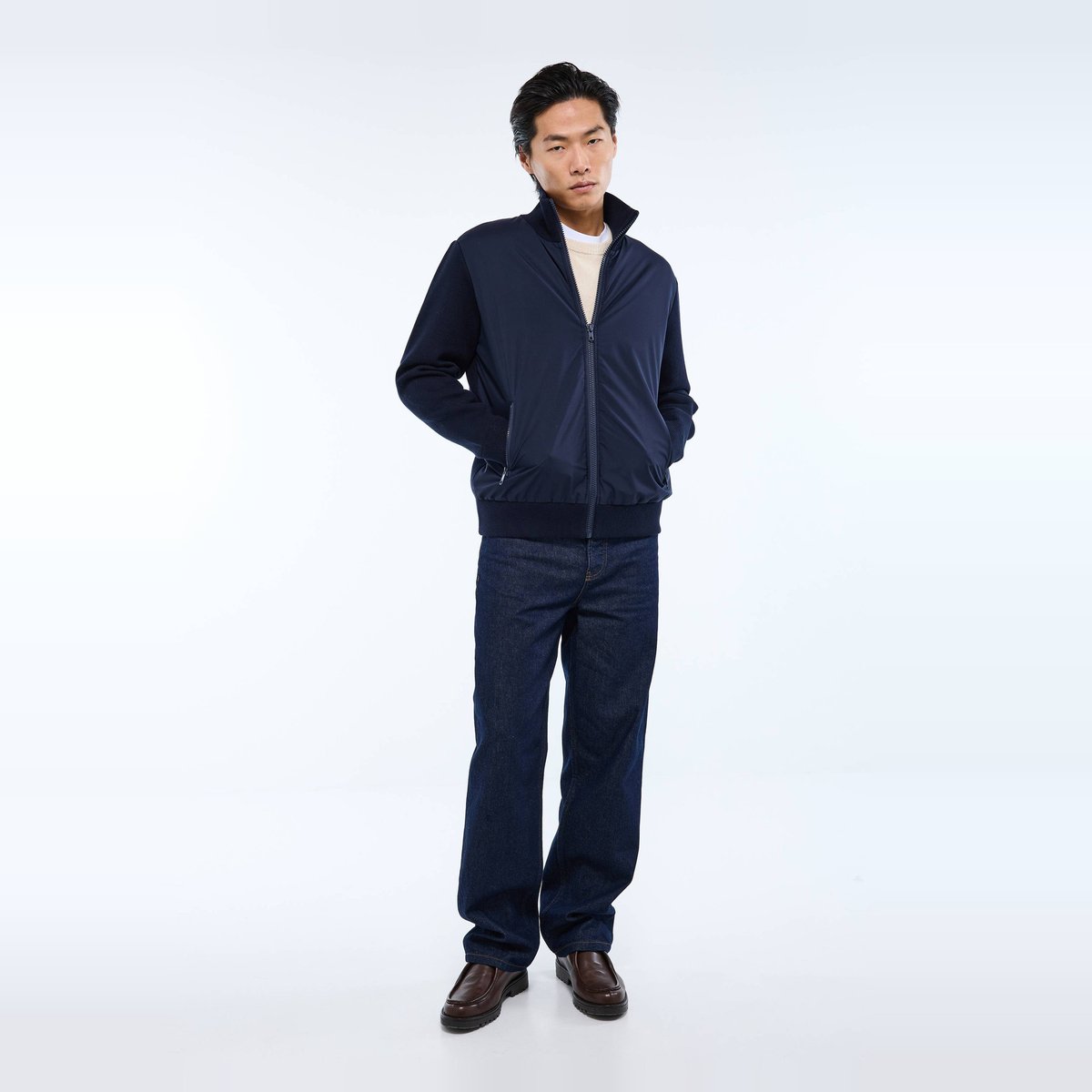 Gilet bi-matière contenant du coton marine, MONOPRIX