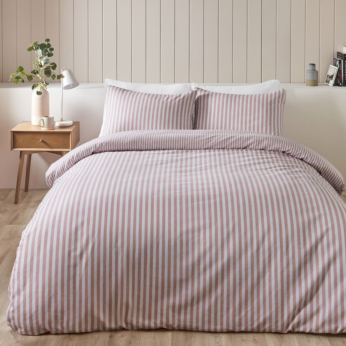 Brushed Stripe 100% Cotton Duvet Cover and Pillowcase Set blush pink, CATHERINE LANSFIELD