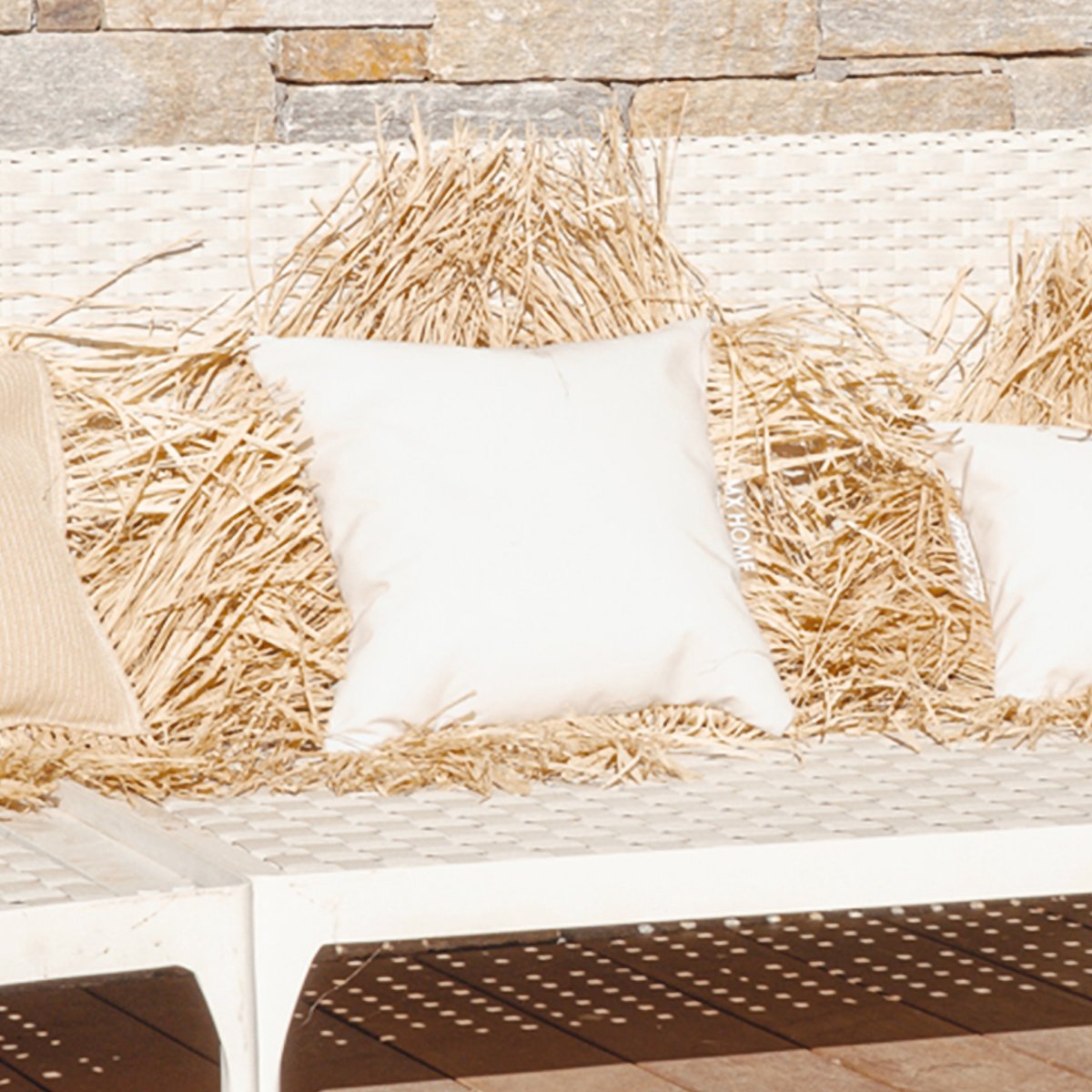 Coussin extérieur carré à frange blanc, MX HOME