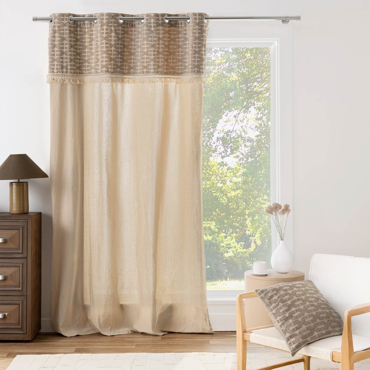 Coussin décoratif déhoussable en jacquard à motif géométrique naturel, DOUCEUR D'INTÉRIEUR