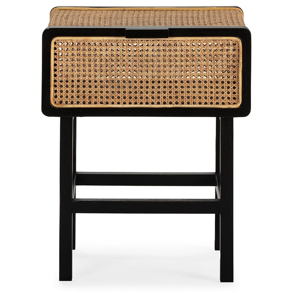 Table de chevet en bois de cèdre et rotin noir et naturel, RECOLLECTION
