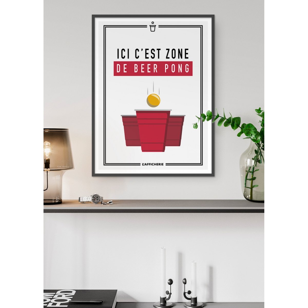 Affiche 'Ici c'est zone de beer pong' blanc, L'AFFICHERIE