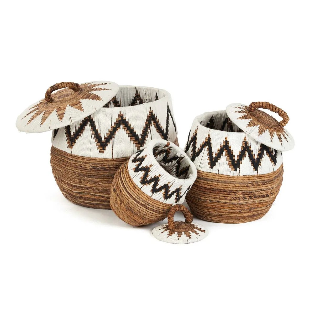 Panier en feuille de bananier LITTLE BAY blanc beige, BAZAR BIZAR