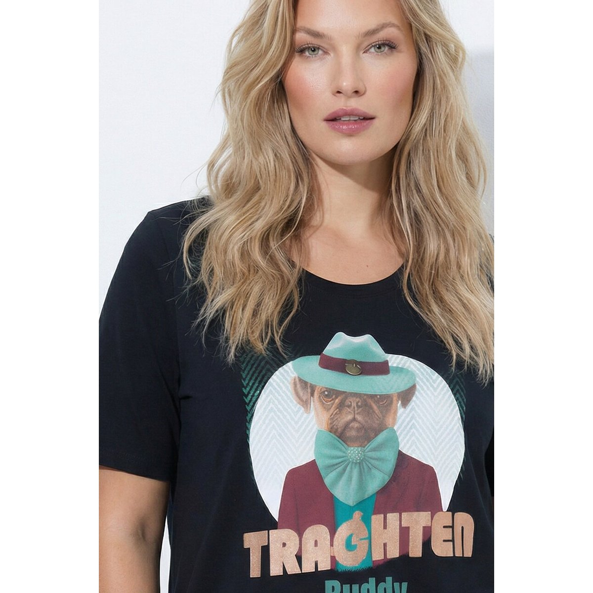 T-shirt, carlin, coupe classique, col V noir, ULLA POPKEN