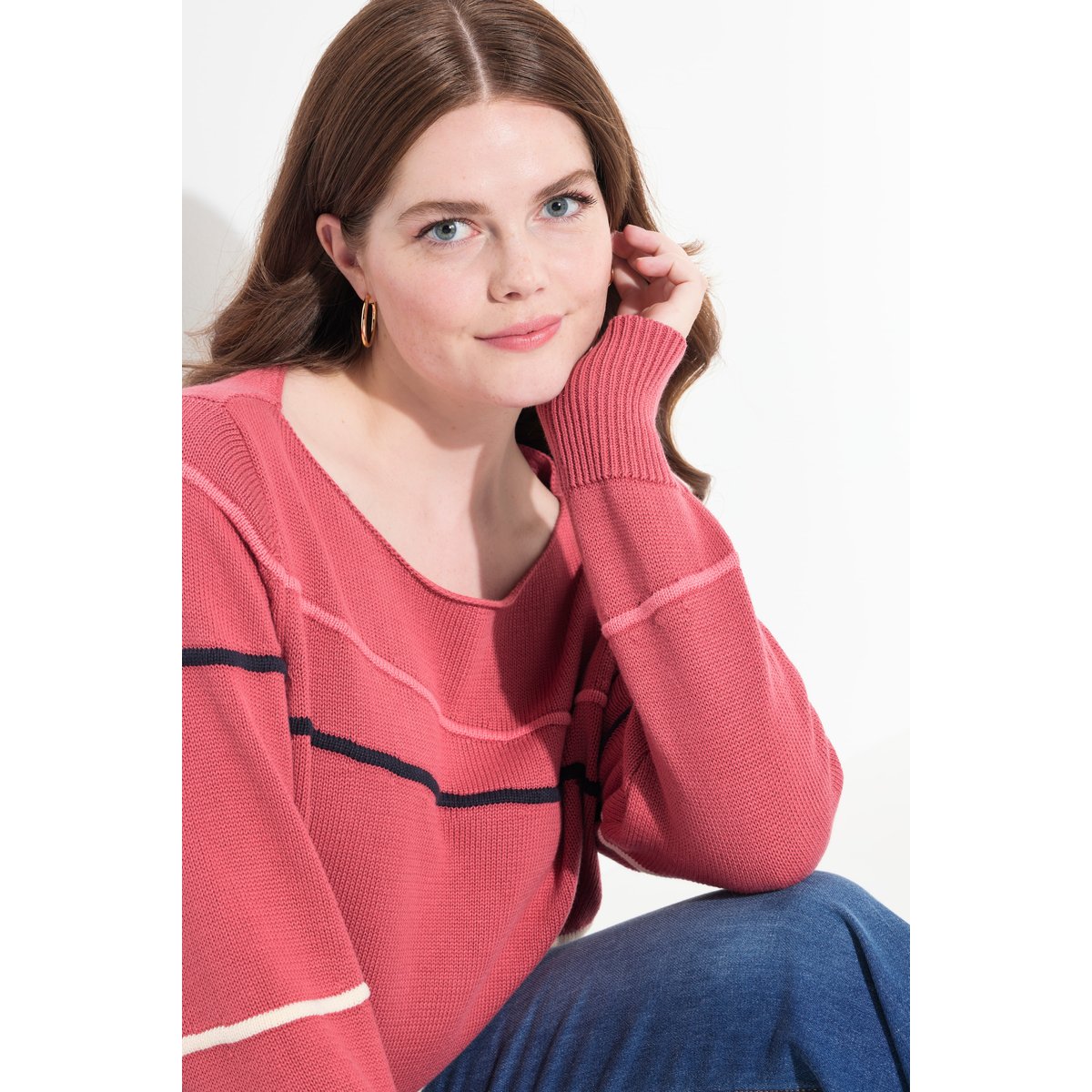 Pull en coton bio framboise, ULLA POPKEN