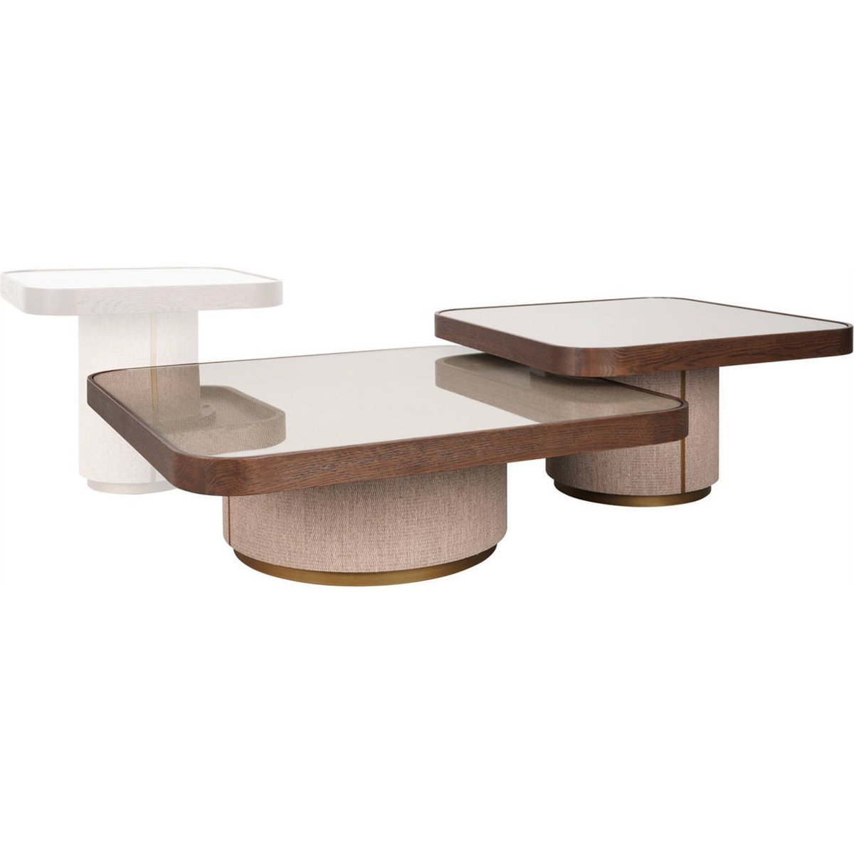 Table basse gigogne lot de 2, Plateau verre beige et bois brun, RECOLLECTION