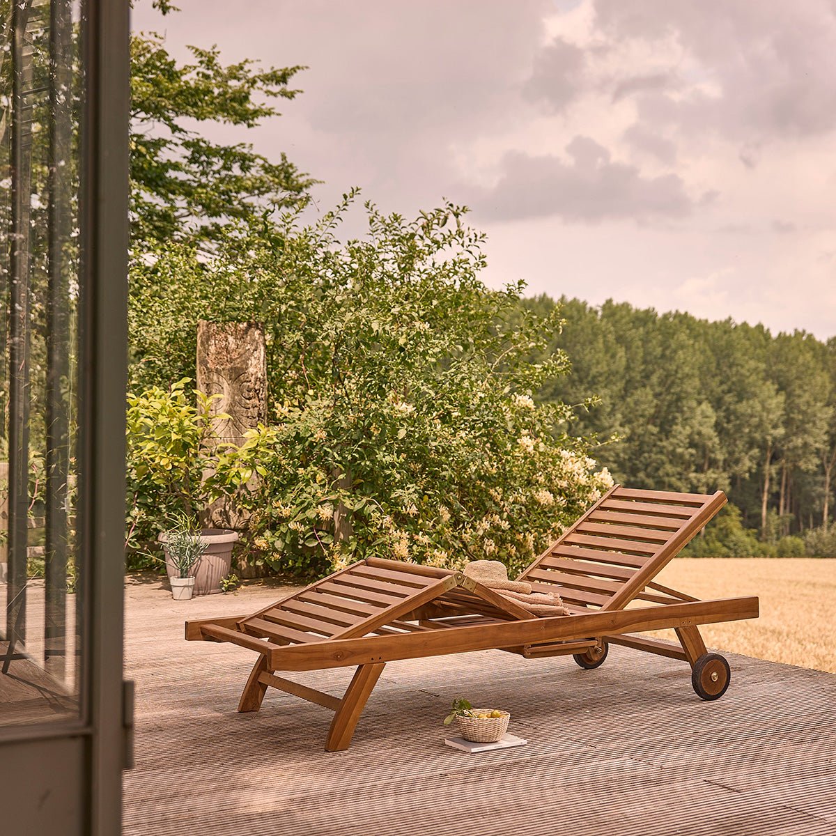 Lot de 2 bains de soleil en bois de teck huilé BALI marron, BERAH GETAH