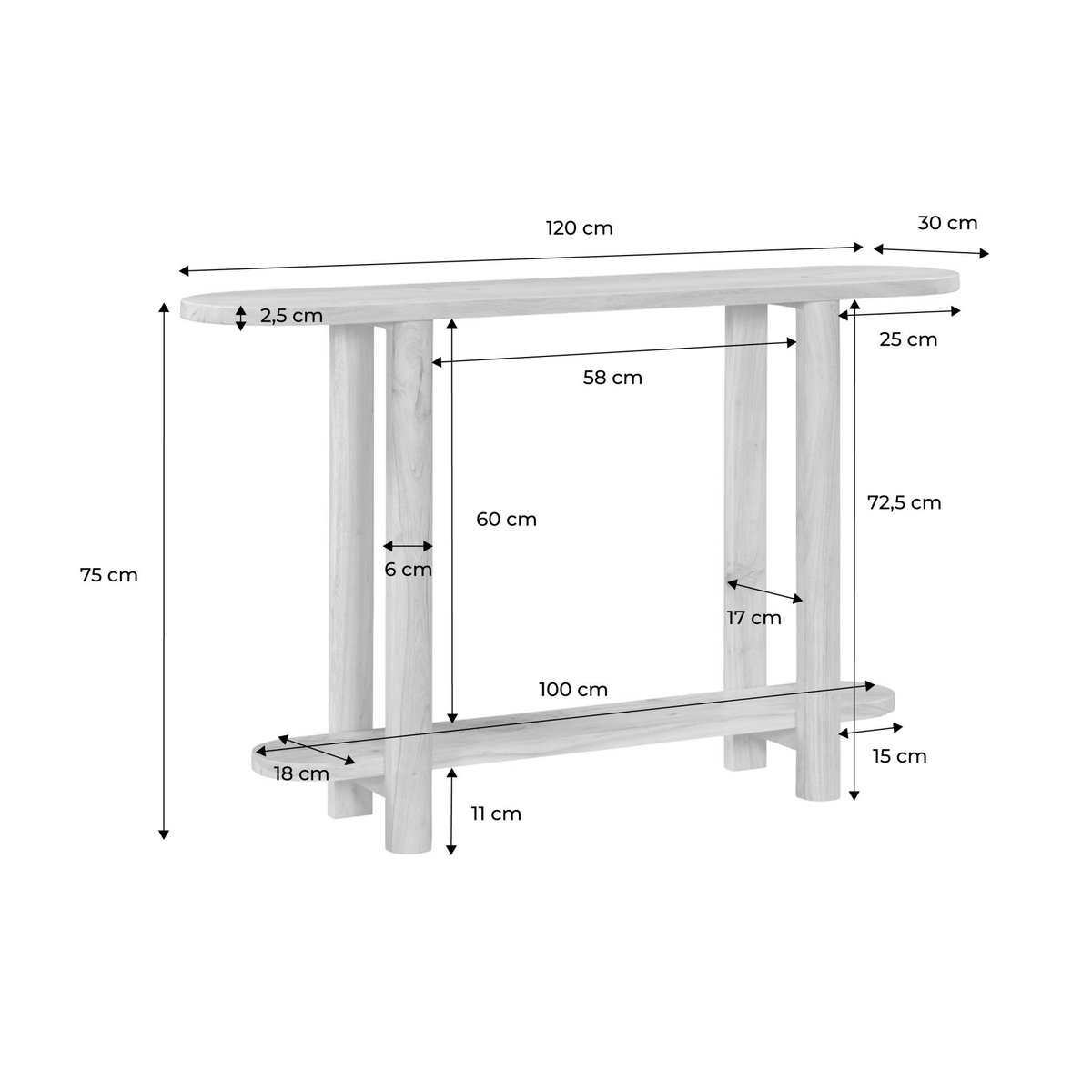 Console ovale bois d'acacia 2 niveaux SANA naturel, SWEEEK