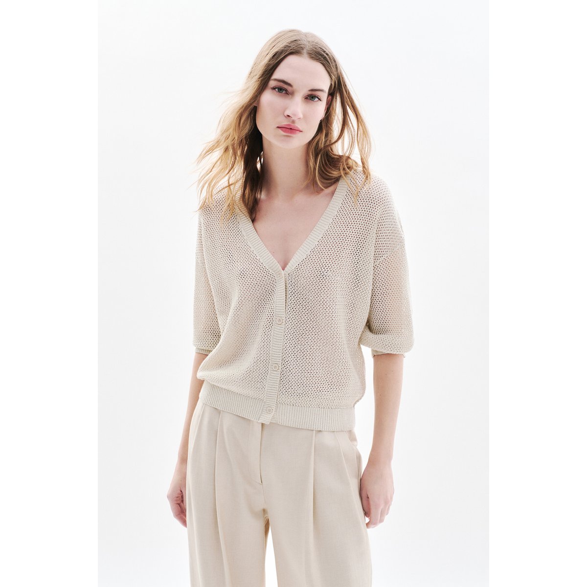 Cardigan droit col v MIRANDA creme, CAROLL