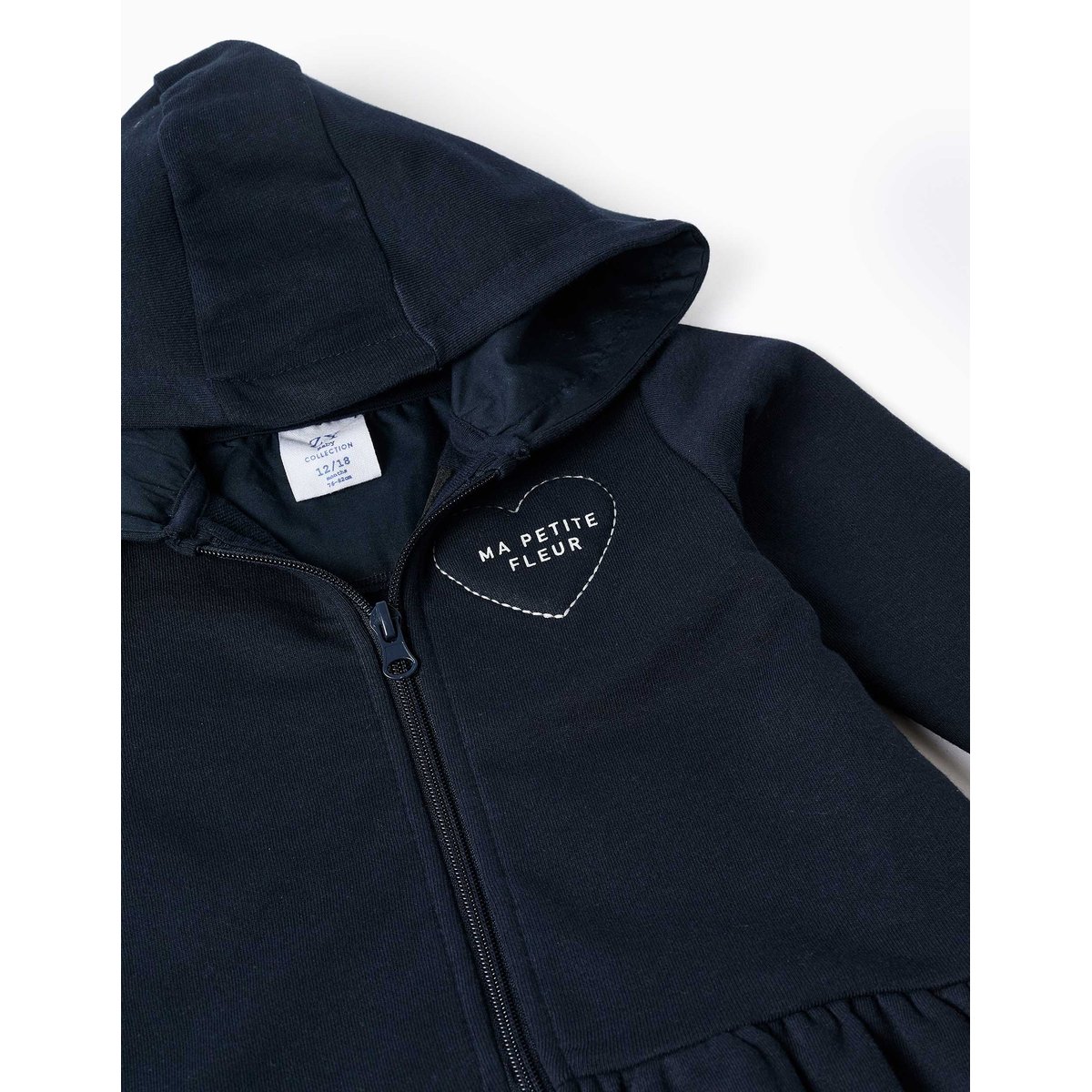 Sweat zippé en molleton à capuche avec imprimé bleu foncé, ZIPPY