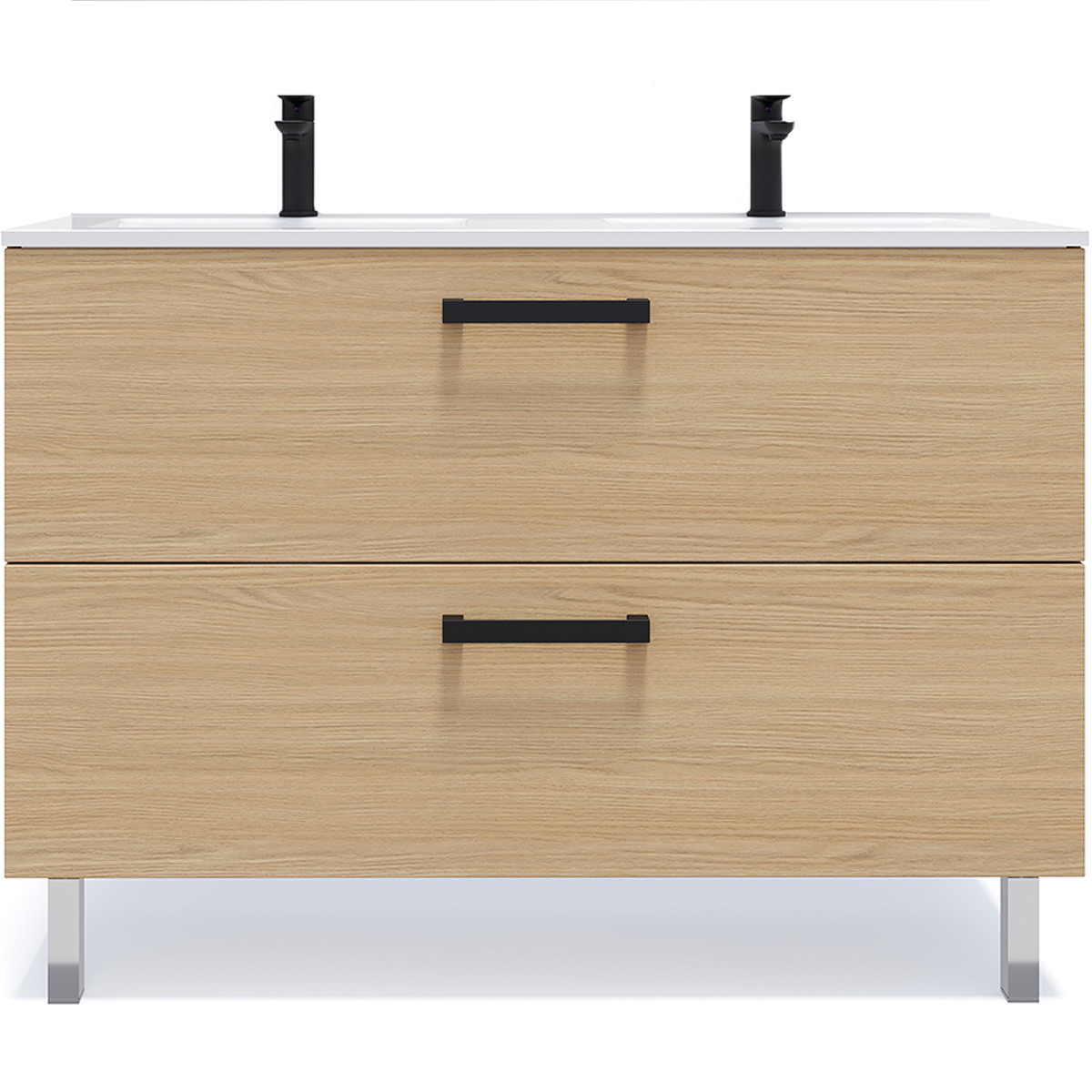 Meuble salle de bain double vasque 2 tiroirs - CHELSEA chêne clair, HOMIFAB