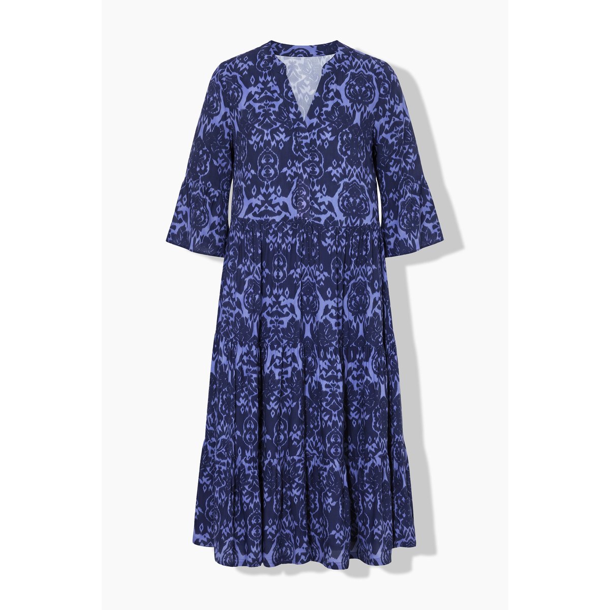 Robe maxi coupe trapèze à volants marine, STUDIO UNTOLD