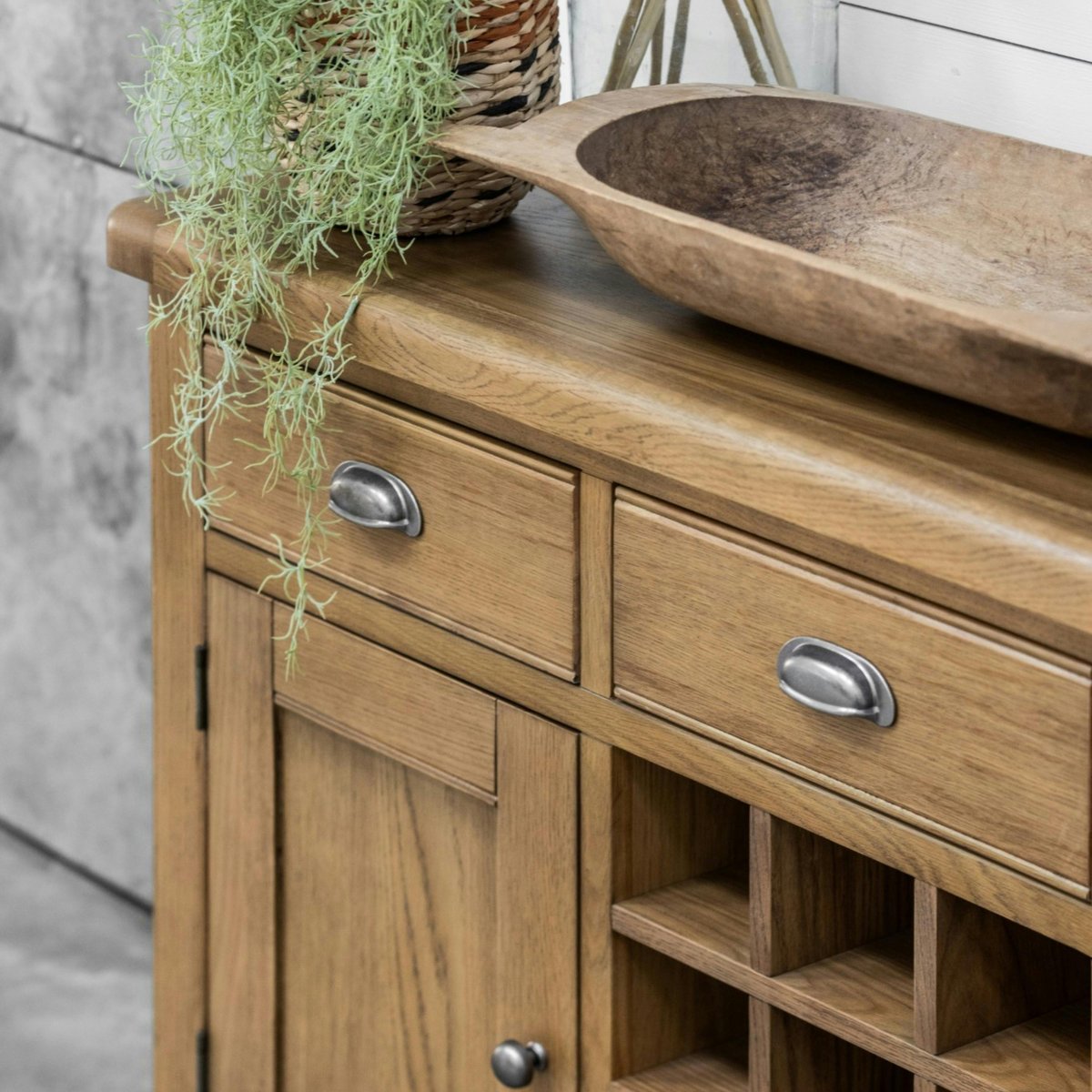 Buffet chêne campagne chic avec casier bouteilles VALMONT bois naturel, PIER IMPORT