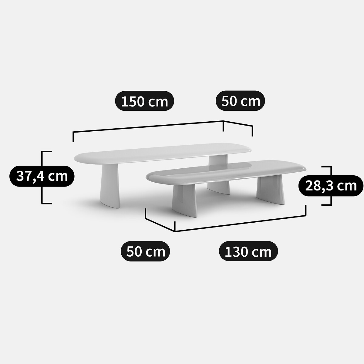 Lot de 2 tables basses semi-gigognes, Jaya blanc/beige, LA REDOUTE INTERIEURS