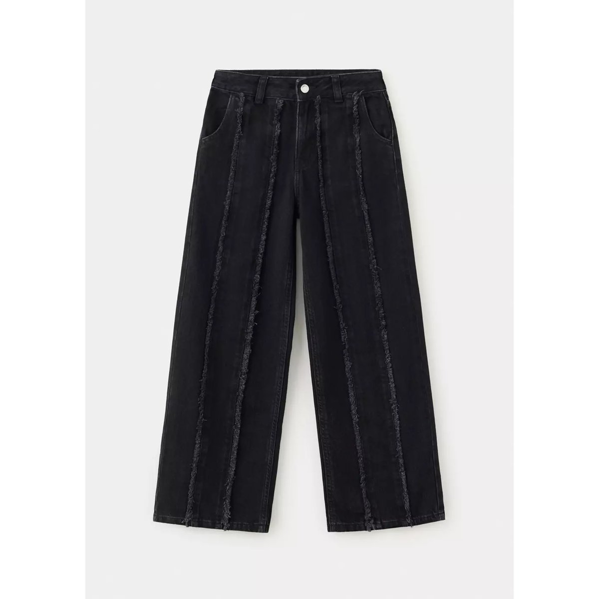 Jean wide leg à franges black denim, MANGO KIDS