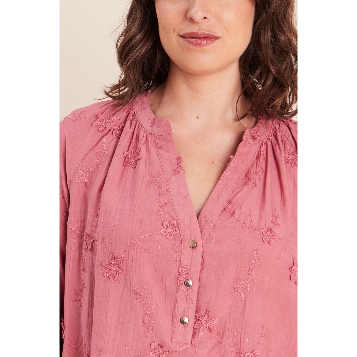 Blouse ample manches longues brodée mauve, BREAL