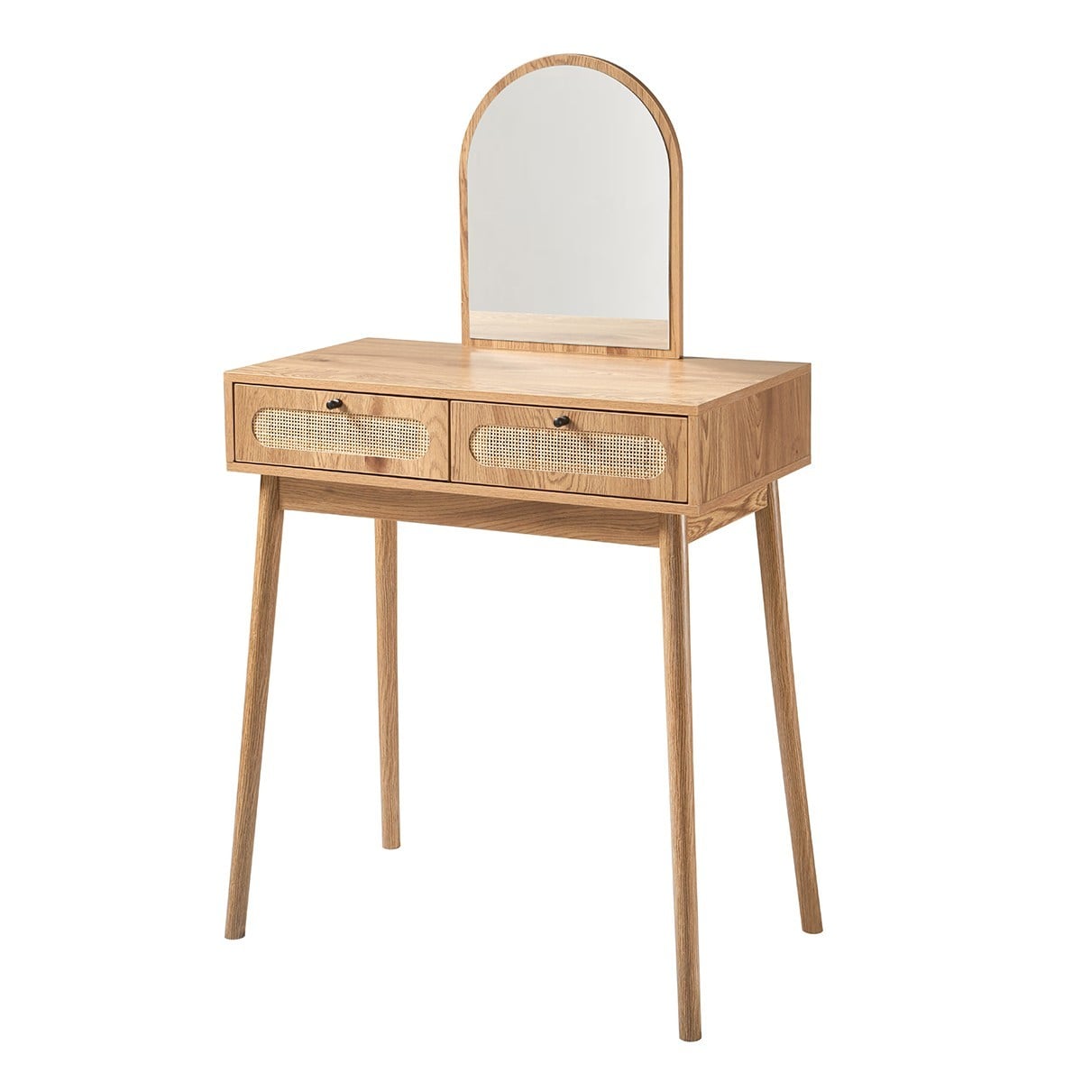 Coiffeuse miroir et 2 tiroirs en rotin ALIA bois clair, CALICOSY