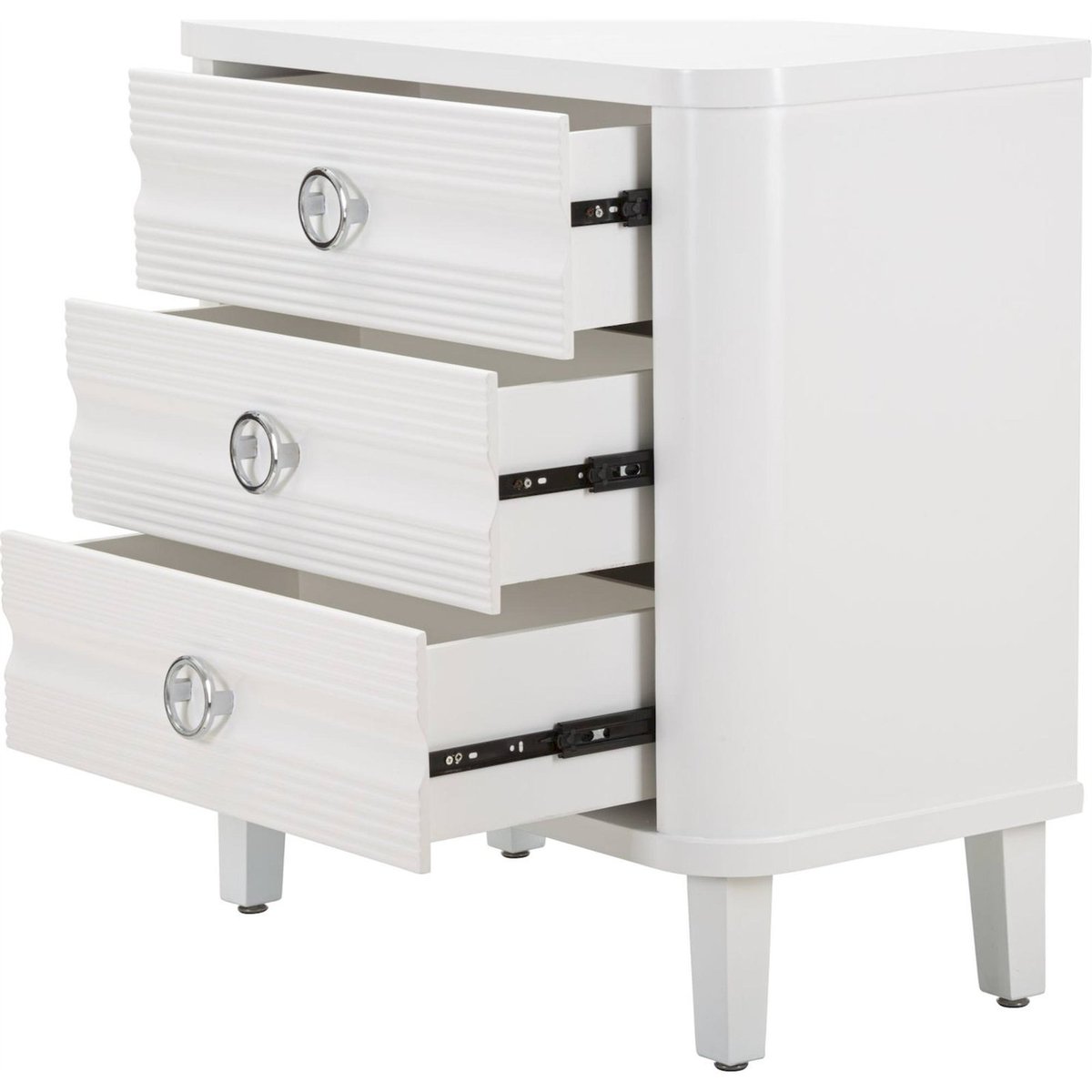 Commode 3 tiroirs façades texturées métal GLAM blanc, RECOLLECTION