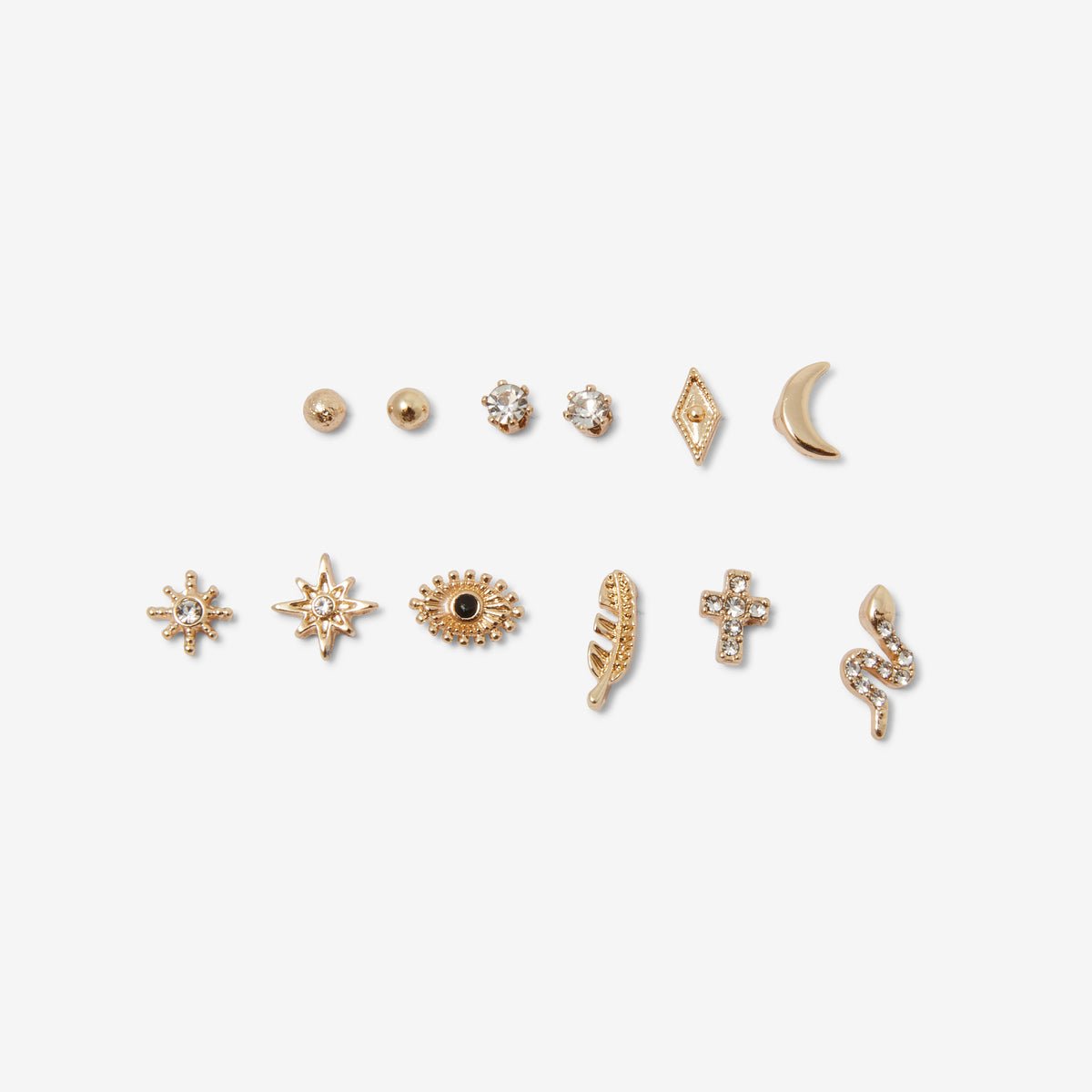 Set de 12 puces d'oreilles dépareillées serpent et œil doré, BALABOOSTE