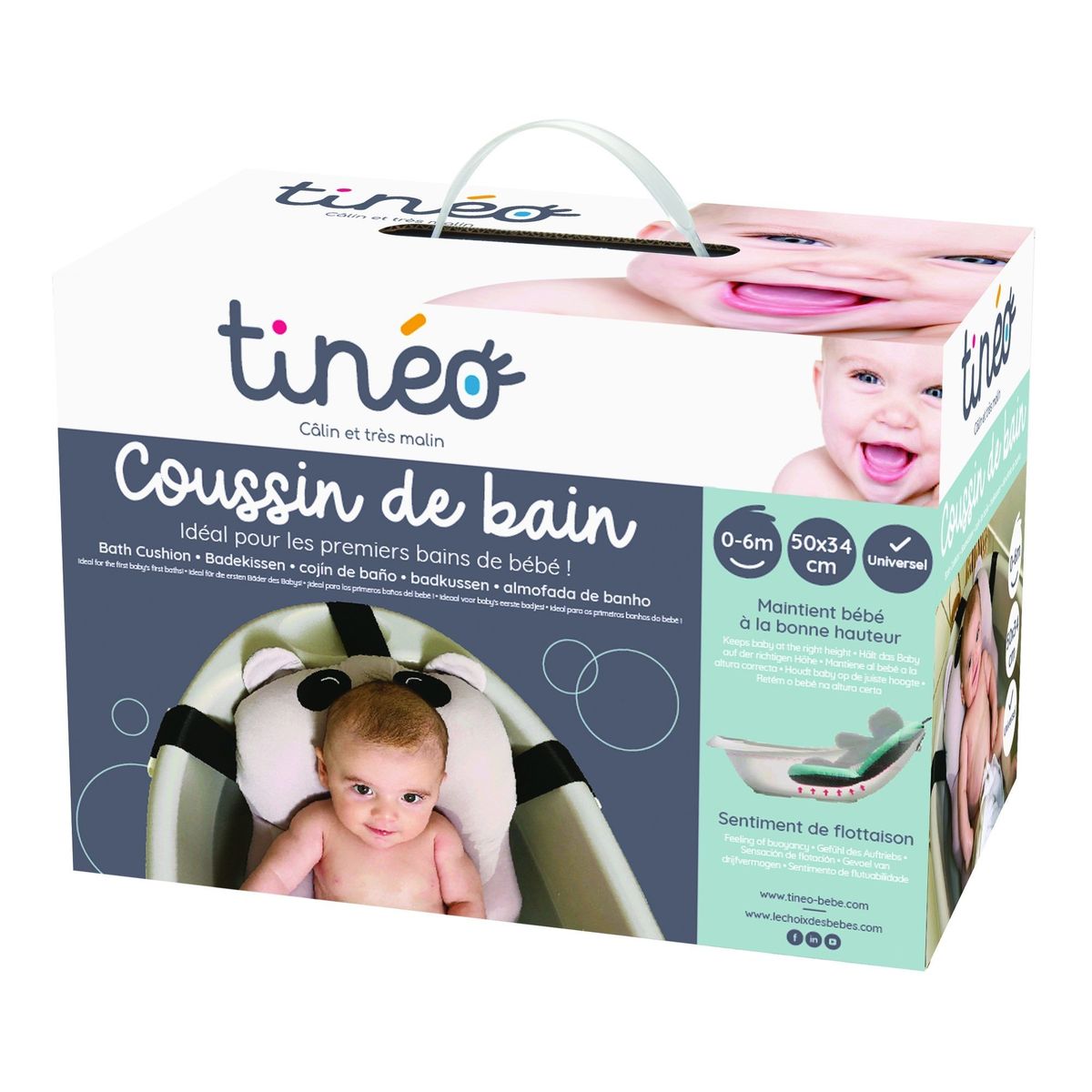 Coussin de bain panda gris couleur unique, TINEO