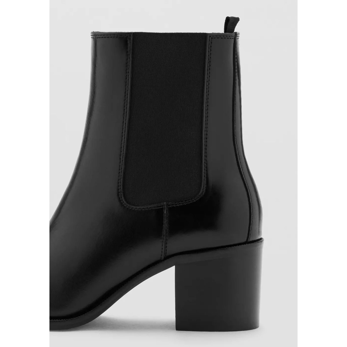 Bottines cuir talon bloc noir, MANGO