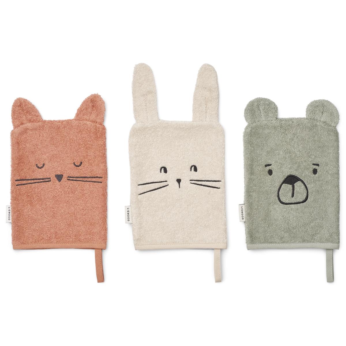 Lot de 3 gants de toilette Sylvester rose, écru, gris, LIEWOOD