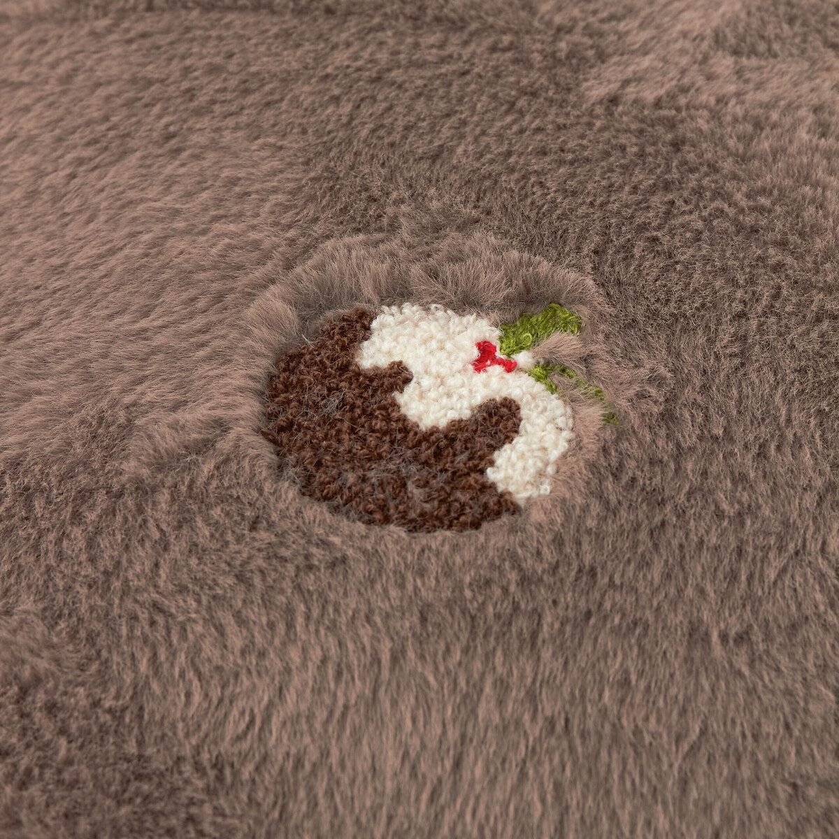 Festive Puddings Faux Fur Cushion mocha, FURN.