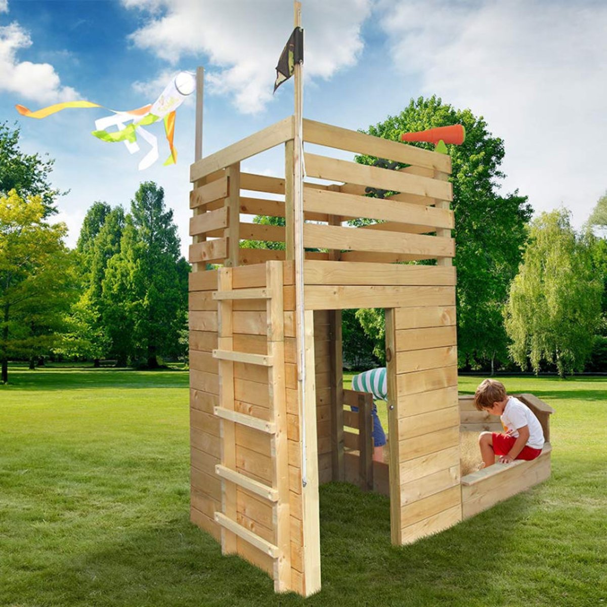 Cabane bateau en bois extérieur avec bac à sable PIRATE marron, SOULET
