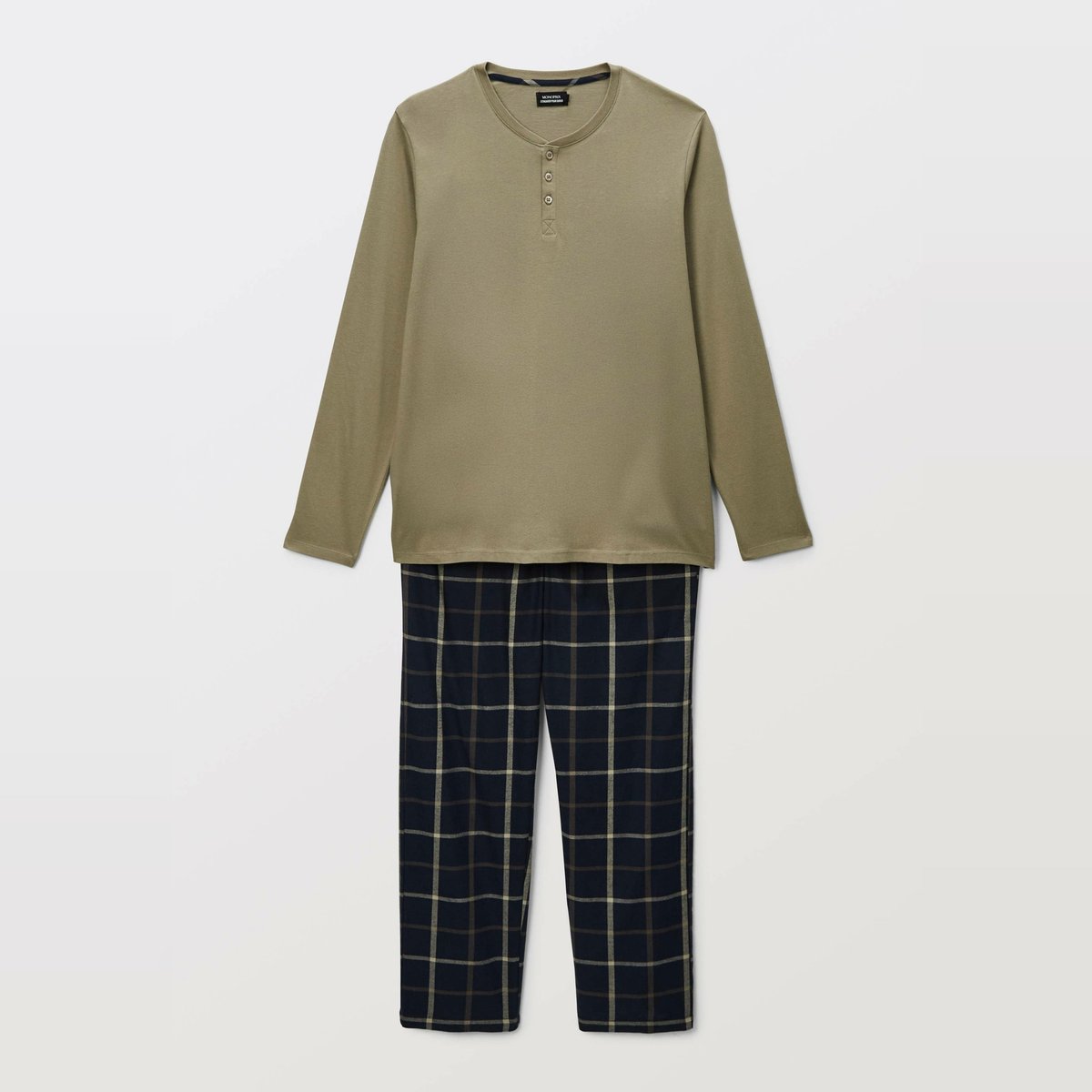 Pyjama manches longues en jersey et pantalon en flanelle en coton BIO GOTS. marine, MONOPRIX