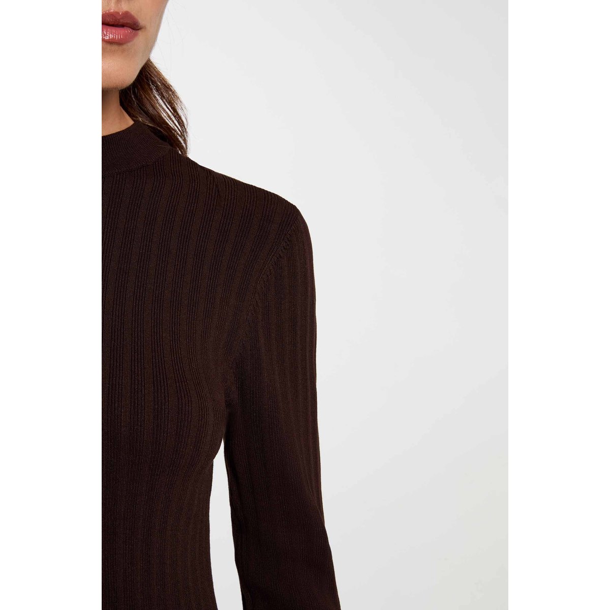 Robe tricot manches longues marron foncé, MORGAN