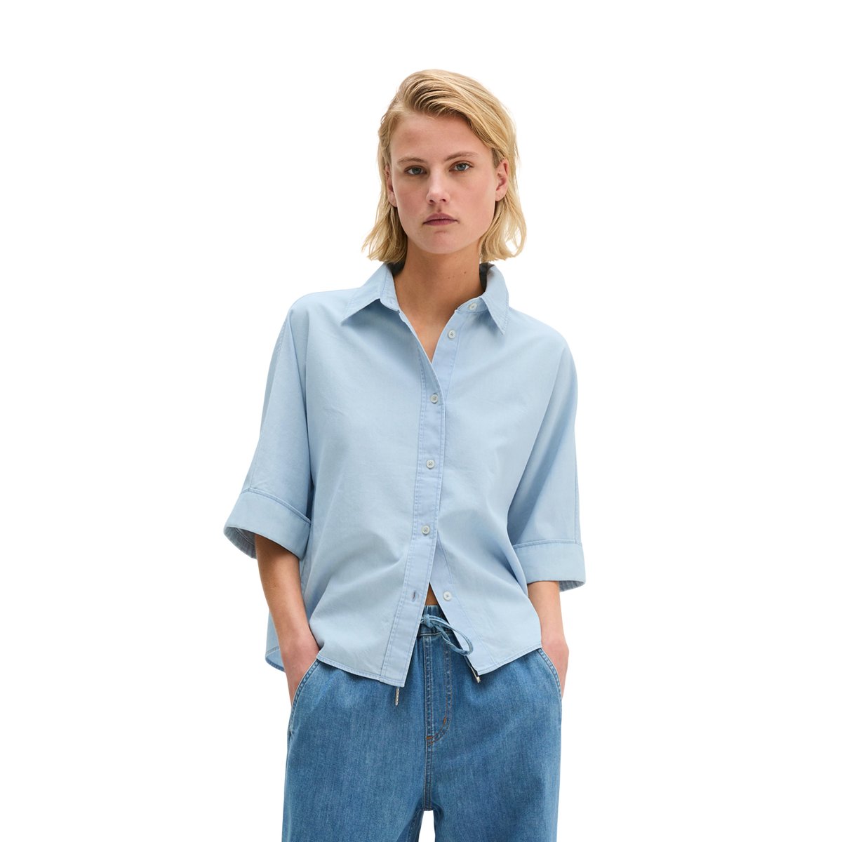Blouse en denim relaxed avec Tencel™ Lyocell bleu clair, MARC O'POLO