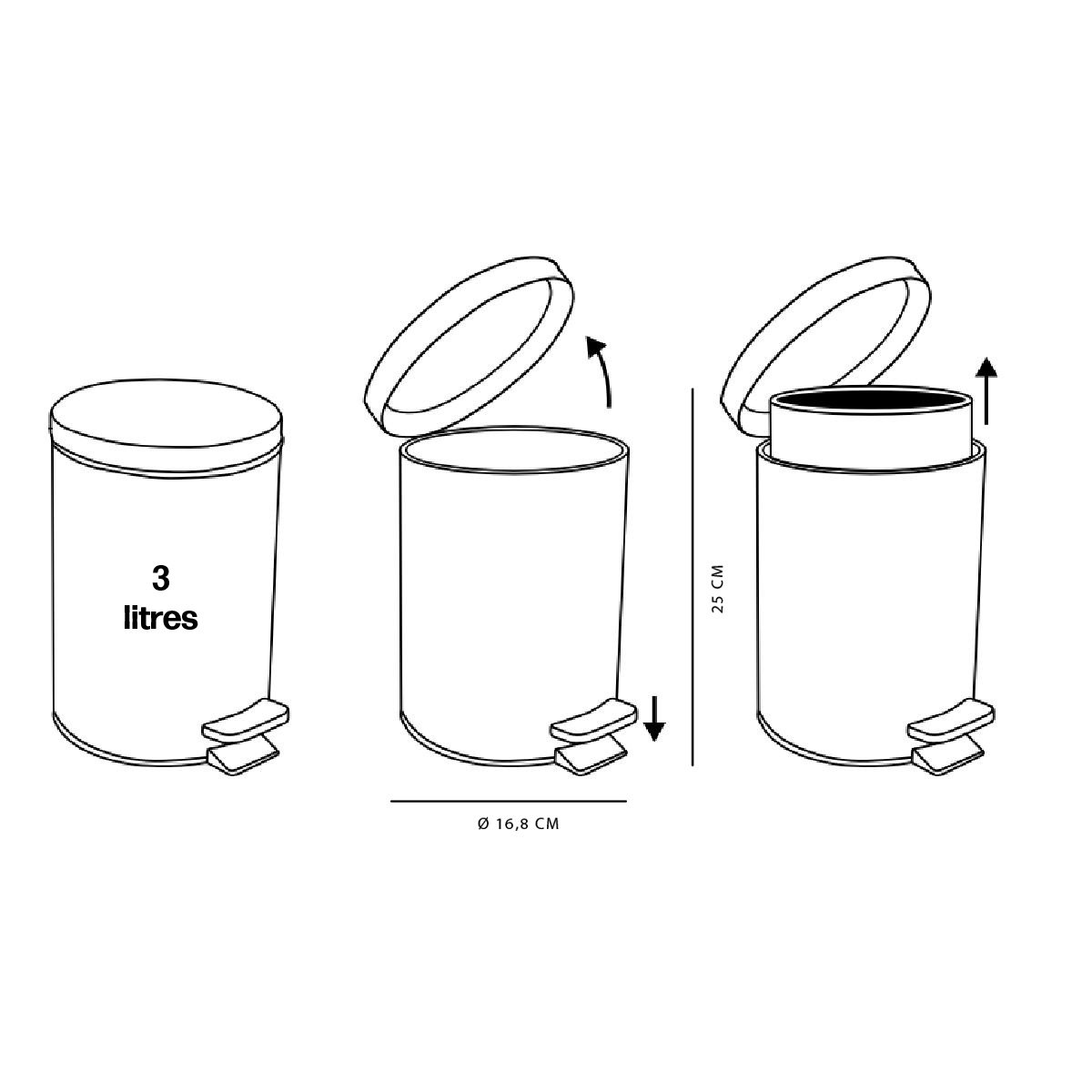 Poubelle 3L avec pédale métal BATHROOM blanc, UTILITY