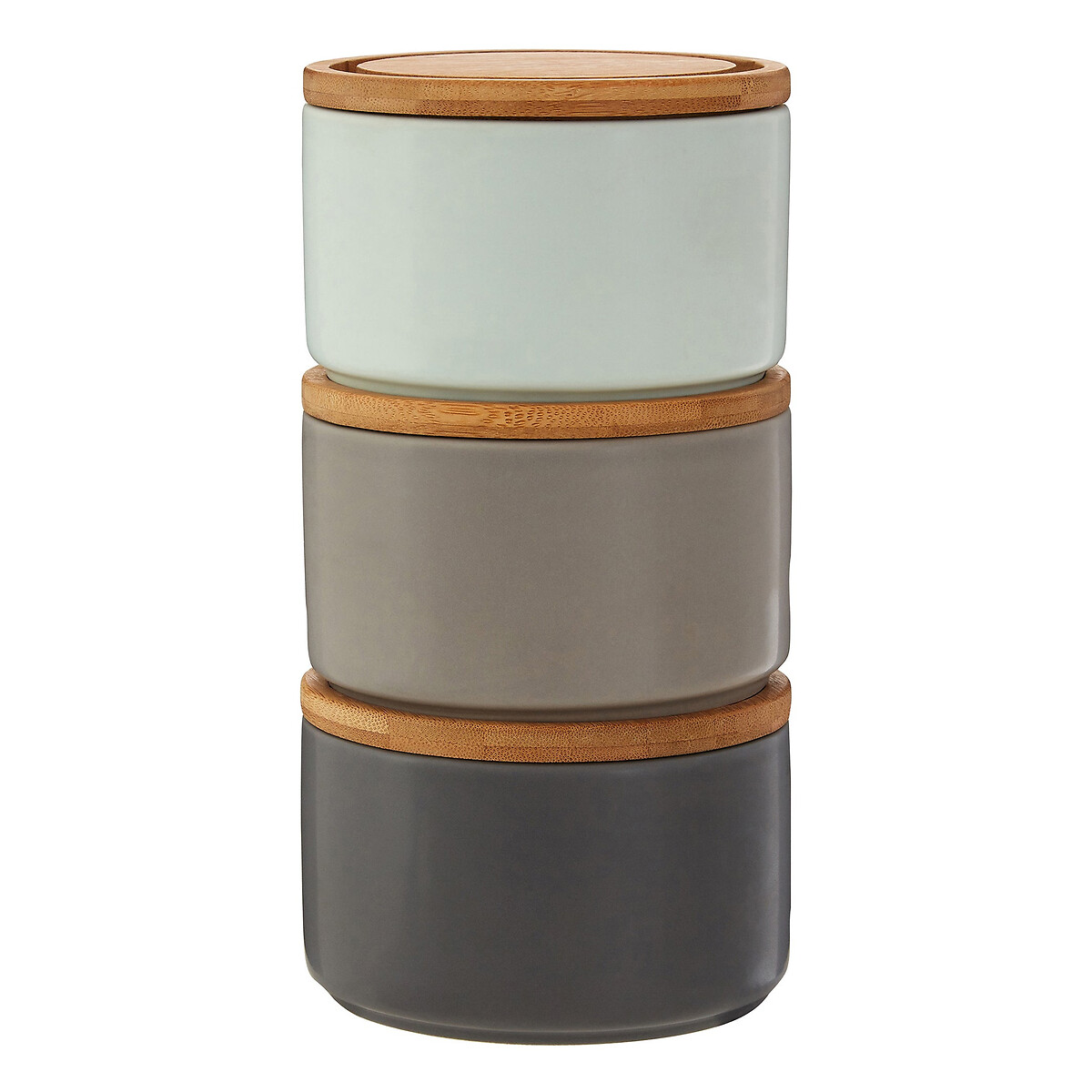 Set of 3 Grey/Blue Stackable Storage Canisters in Dolomite with Bamboo Lid grey, SO'HOME
